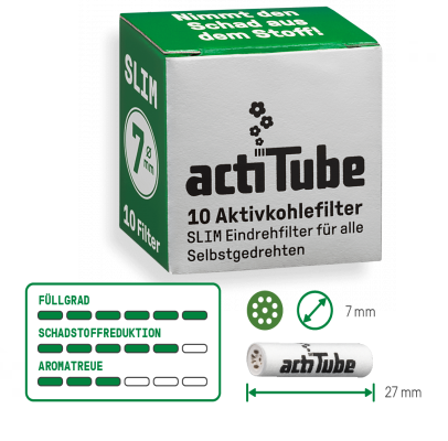 ActiTube Charcoal filters Slim 7mm - 10pcs - Health & Cannabis